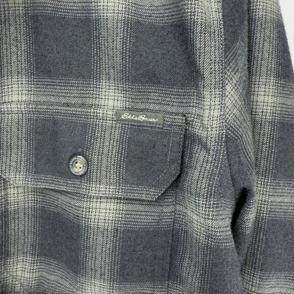 EDDIE BAUER Flannel Plaid Grey Long Sleeve Buttoned Shirt comfo Performance sz M - Picture 8 of 8